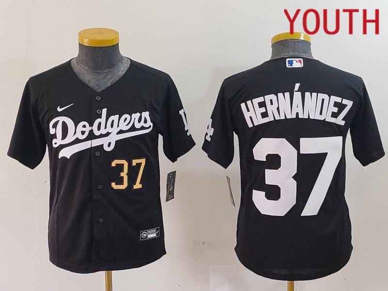 Youth Los Angeles Dodgers 37 Hernandez Black Nike Game 2024 MLB Jersey style 7241